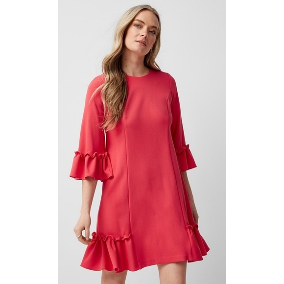 CALVIN Klein shift dress bell sleeve flounce hem coral size 10 NWT - Picture 7 of 12